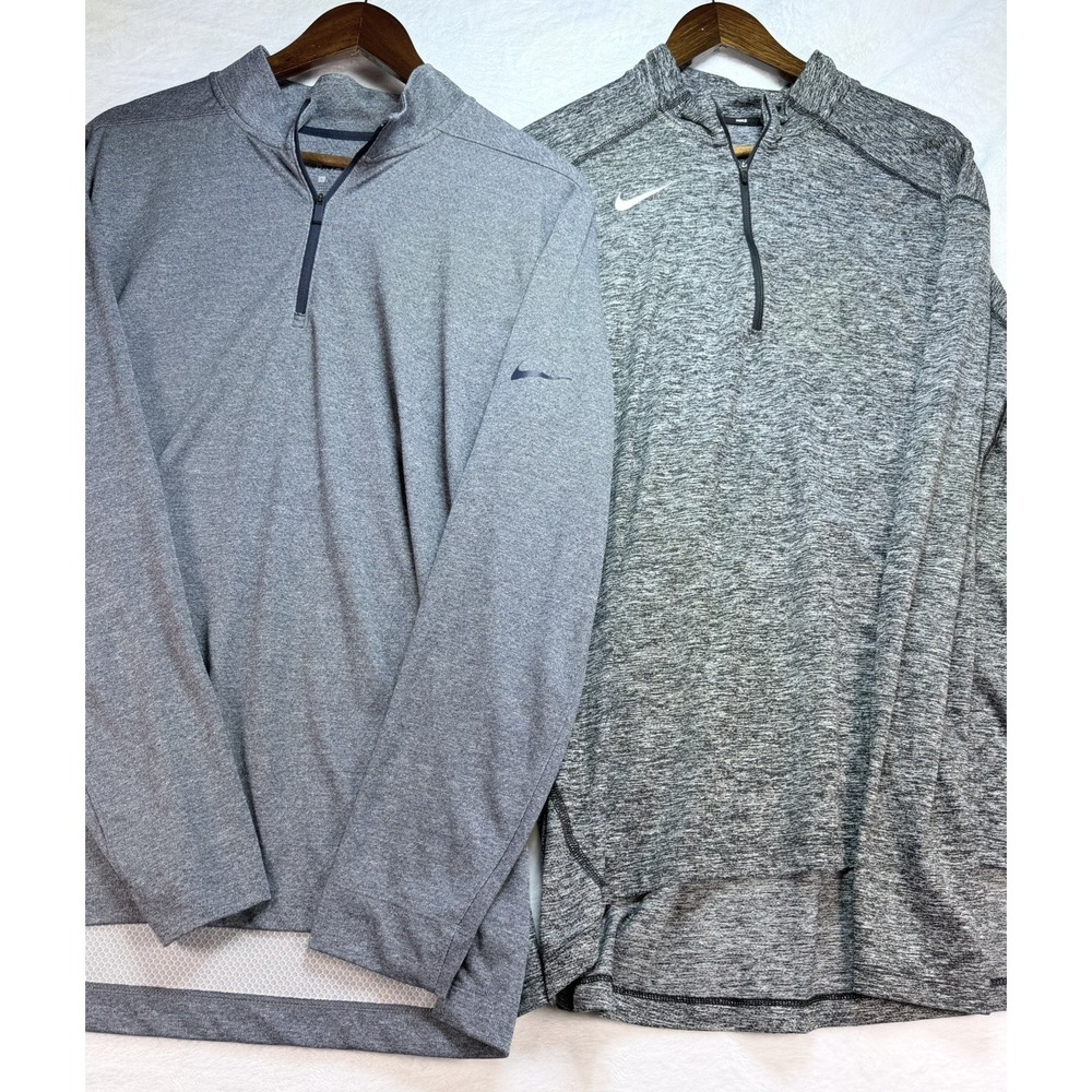 Lot of 2 Nike Men L Dri-FIT 1/4 Zip Running Golf Pullover Shirts Set Blue Gray